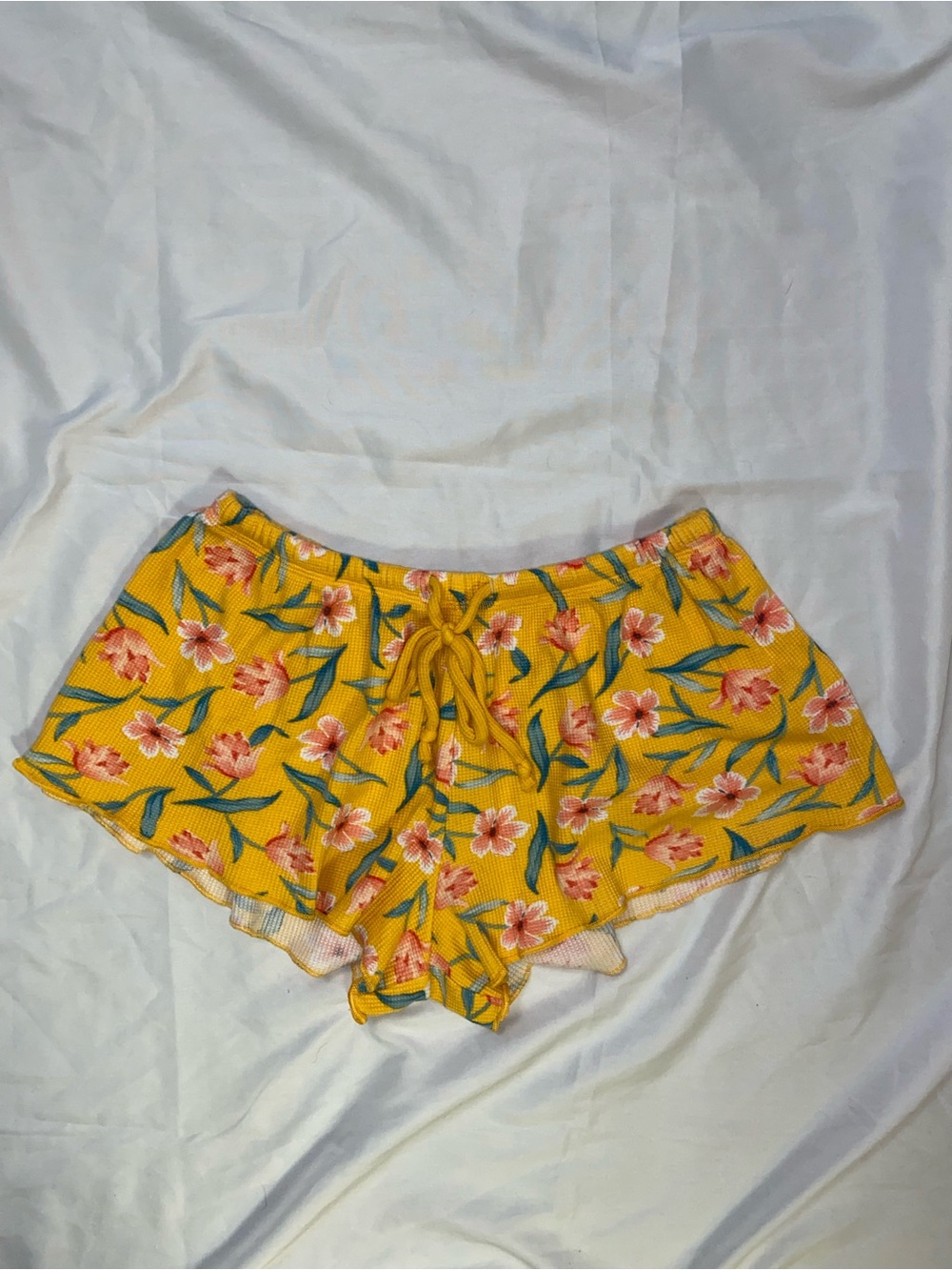 PINK Victoria's Secret Yellow Floral Drawstring Lounge Shorts